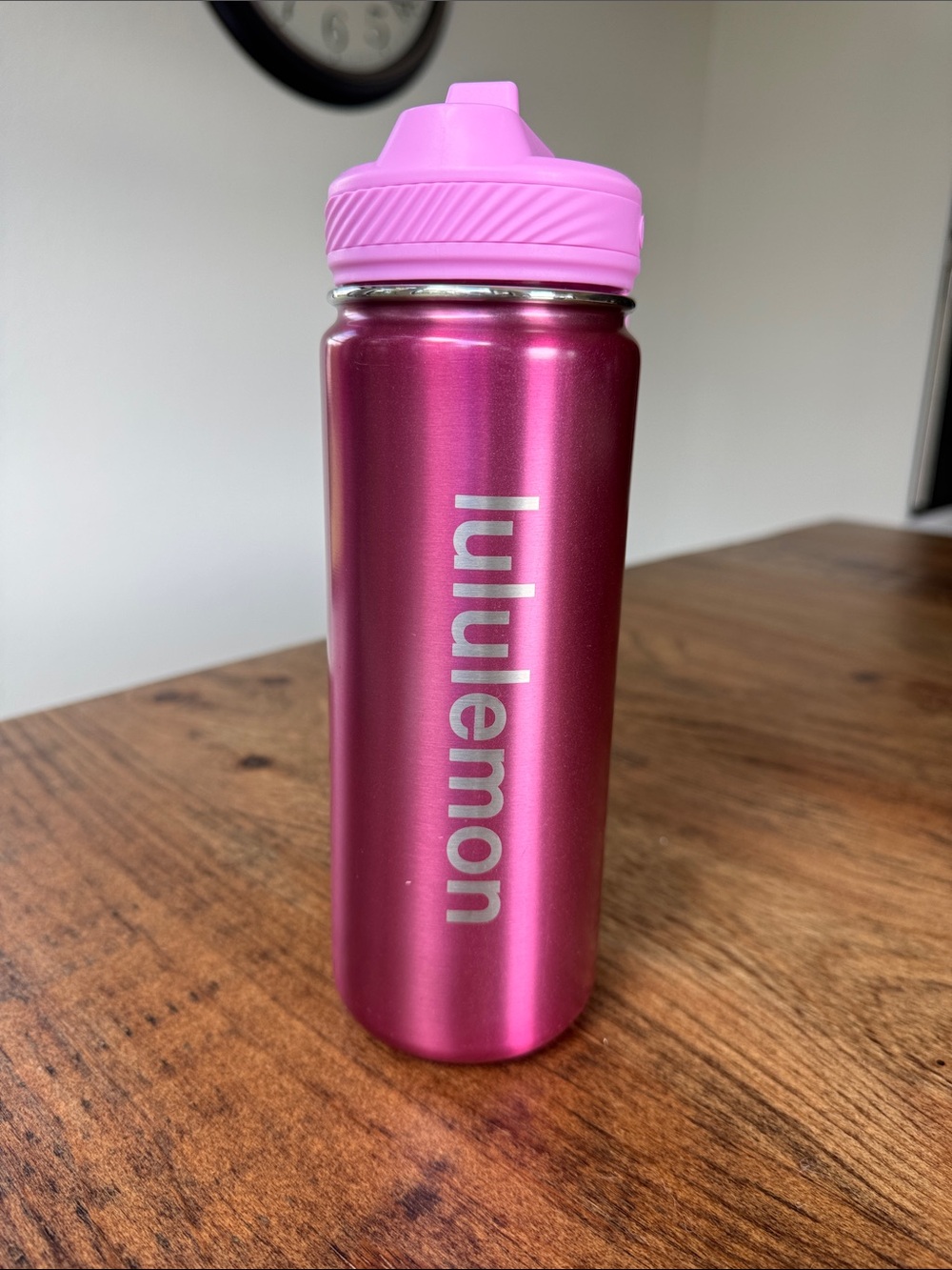 lululemon athletica Pink Metallic Water Bottle with Light Pink Lid